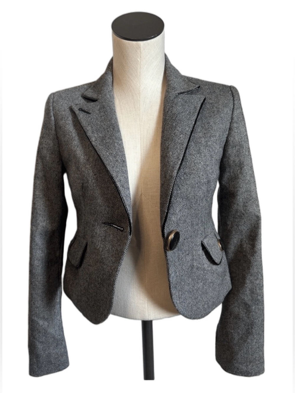 EXPRESS DESIGN STUDIO Gray/Black Tailored Women’s Wool Blend Tweed Blazer